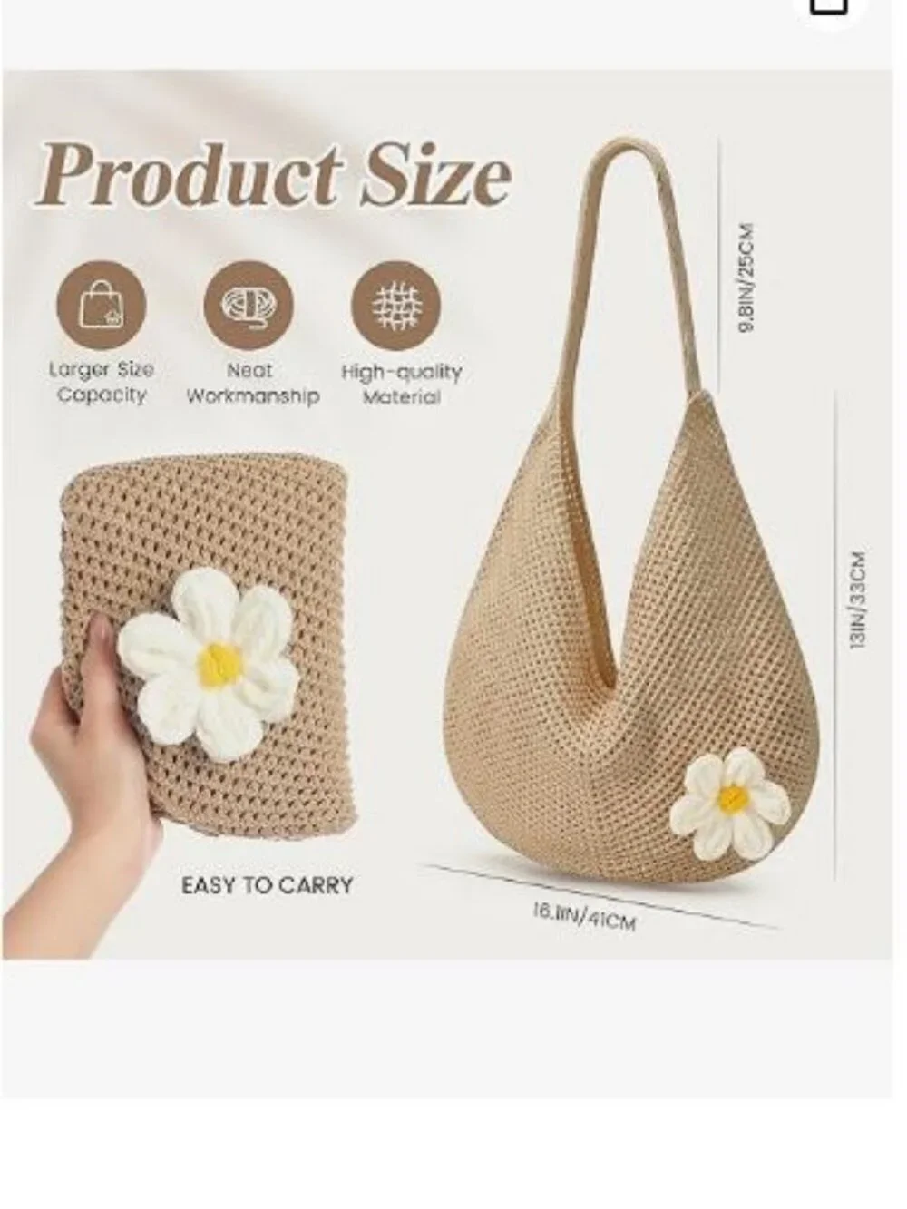 Crochet Beach Tote Bag Women’s Mesh Knit Summer Shoulder Purse